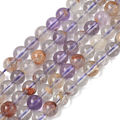 Natural Purple Phantom Quartz Purple Lodolite Quartz Beads Strands G-L644-D01-6mm-1