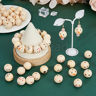 80Pcs 8 Styles Printed Wood European Beads WOOD-DC0001-07-1