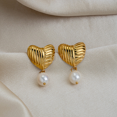 Textured 304 Stainless Steel Stud Dangle Earrings for Women EE0643-1
