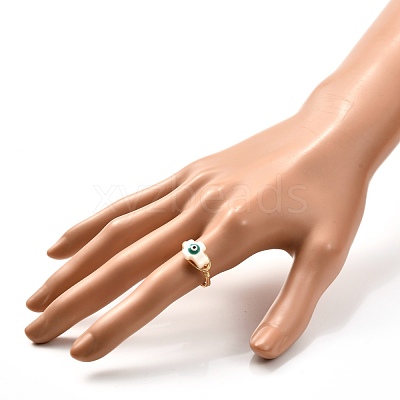 Cross with Evil Eye Natural Shell Finger Rings for Girl Women RJEW-JR00394-02-1