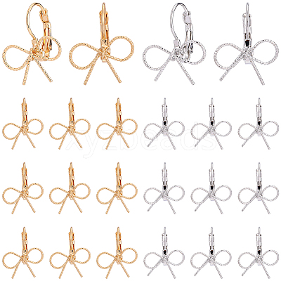 10 Piars 2 Colors Bowknot Brass Laverback Earrings for Women EJEW-SC0001-92-1