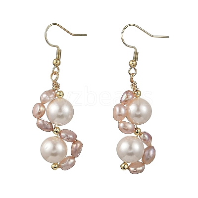 Shell Pearl 304 Stainless Steel Dangle Earrings EJEW-JE07370-02-1