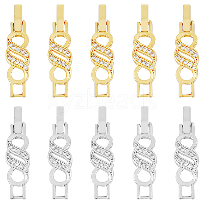 10Pcs 2 Colors Rack Plating Brass Micro Pave Clear Cubic Zirconia Watch Band Clasps ZIRC-DC0001-08-1