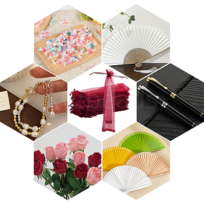 100Pcs Organza Drawstring Bags for Chinese Fan OP-GF0001-02C-1