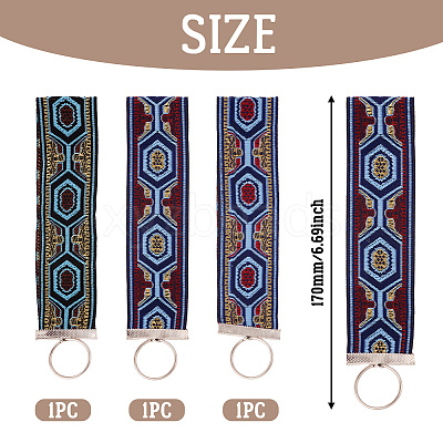 3Pcs Vintage Polyester Ribbon Keychain KEYC-TAC00048-1