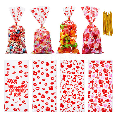 100Pcs 4 Styles Valentine's Day Themed OPP Plastic Bags ABAG-TA0001-41-1