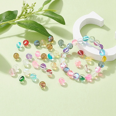 50Pcs 10 Colors Synthetic Moonstone Beads Strands G-YW0001-08-1