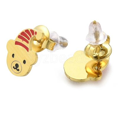 Ion Plating(IP) 304 Stainless Steel Enamel Stud Earrings EJEW-I316-04G-01-1