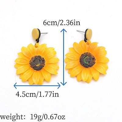 Exaggerated Sunflower Acrylic Dangle Stud Earrings VQ9913-1