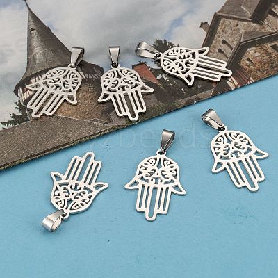 Non-Tarnish Hamsa Hand/Hand of Fatima/Hand of Miriam 304 Stainless Steel Pendants X-STAS-F016-18P-1