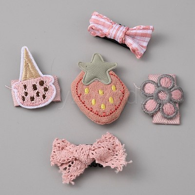 Cute Strawberry/Bowknot/Ice-cream/Flower Polyester & Cotton Hair Clips Set OHAR-WH0021-27-1