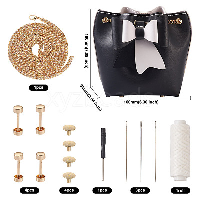 DIY Imitation Leather Knitting Crochet Bowknot Bucket Bags GN-TAC0001-06B-1