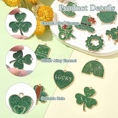 24Pcs 12 Styles Saint Patrick's Day Glitter Alloy Enamel Pendants ENAM-CJ0005-62-1