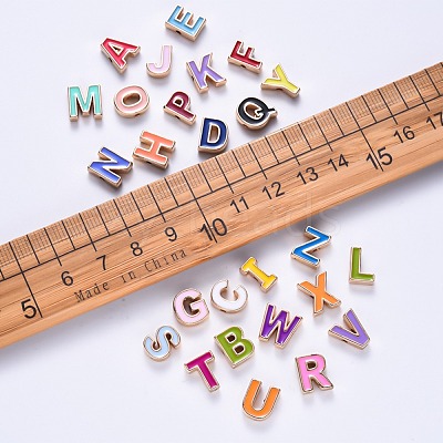 Alloy Enamel Alphabet Beads ENAM-R055-01-RS-1