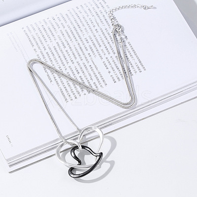 Alloy Couple Heart Pendant Round Snake Chain Necklaces for Women FS-WG2D0F8-01-1