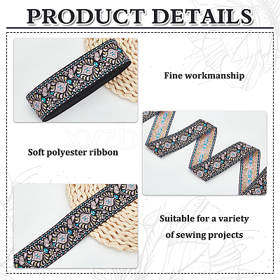 10 Yards Ethnic Style Polyester Jacquard Flower Ribbon OCOR-WH0078-185B-1