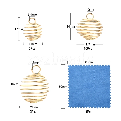 30Pcs 3 Style Iron Wire Spiral Bead Cage Pendants IFIN-YW0001-23KC-1