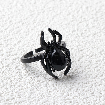 Natural Obsidian Spider Open Cuff Rings PW-WGC70E9-28-1