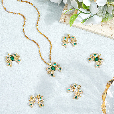6Pcs 2 Colors Brass Micro Pave Cubic Zirconia Pendants KK-BBC0020-51-1