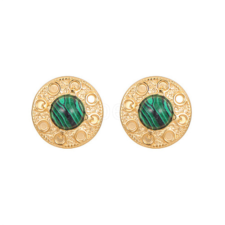 Synthetic Malachite Flat Round Stud Earrings KQ6681-1-1