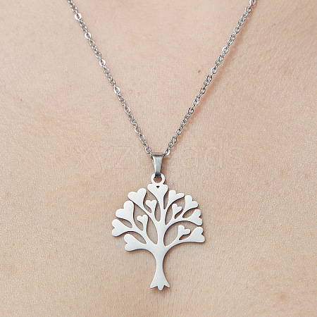 Non-Tarnish 201 Stainless Steel Tree of Life Pendant Necklace NJEW-OY001-65-1