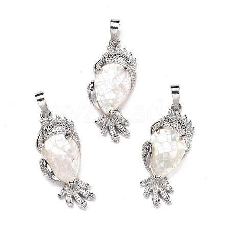 Eco-Friendly Rack Plating Brass Natural White Shell Pendants SSHEL-M020-01P-05-1