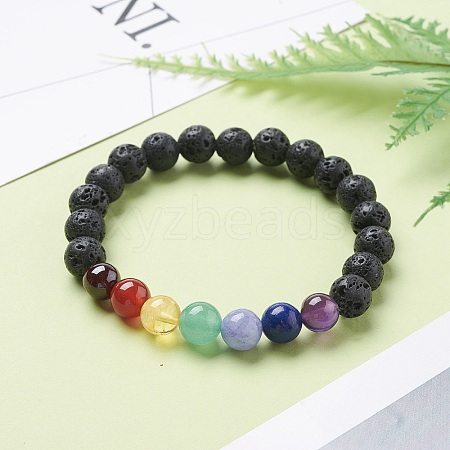 Chakra Natural Lava Rock Beaded Stretch Bracelets BJEW-JB02225-01-1