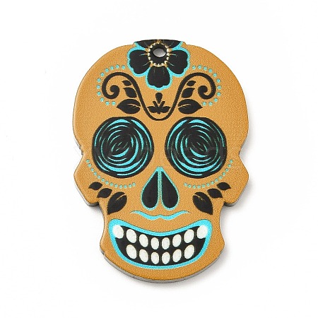 Non-Tarnish Printed 201 Stainless Steel Sugar Skull Pendants STAS-E174-01P-08-1