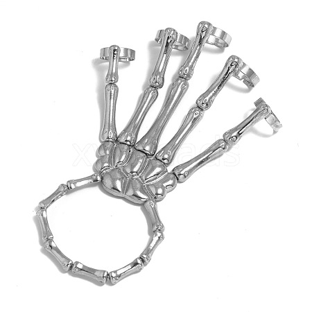 Punk Style Alloy Skeleton Hand Ring Bracelets with Finger Nails Tip Claw WG3AE99-03-1