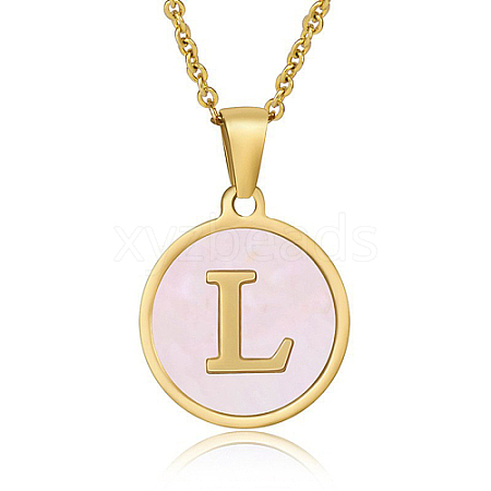 Natural Shell Initial Letter Pendant Necklace LE4192-13-1