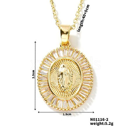 Brass Cubic Zirconia Oval Design Virgin Mary Pendant Exquisite Necklaces AD8774-2-1