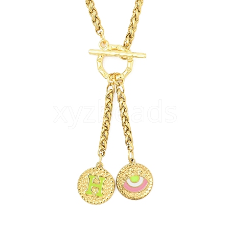 Ion Plating(IP) 304 Stainless Steel Green Yellow Enamel Letter & Eye Pendant Wheat Chain Necklaces STAS-Z102-01G-H-1