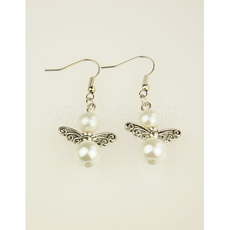Trendy Glass Pearl Fairy Wing Dangle Earrings X-EJEW-JE00290-01-1
