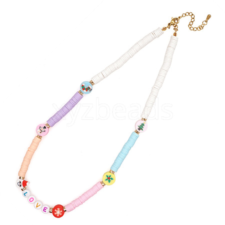 Christmas Theme Glass & Imitaiton Pearl & Brass LOVE Heishi Beaded Necklaces GF3195-8-1