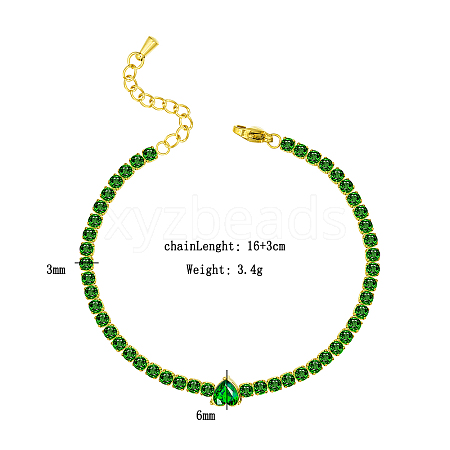 Stylish Stainless Steel Pave Green Cubic Zirconia Link Chain Bracelets for Saudi National Day UE7447-1-1