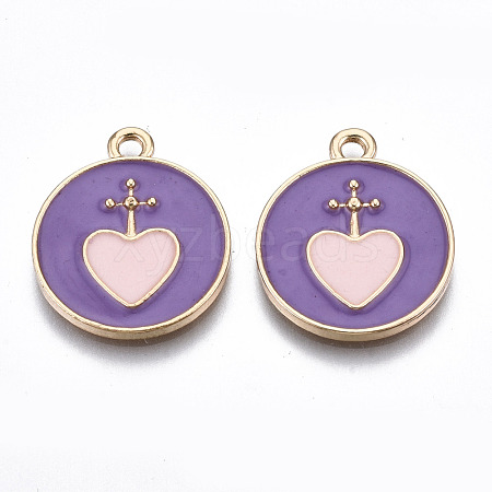 Light Gold Plated Alloy Enamel Pendants ENAM-T009-73A-RS-1