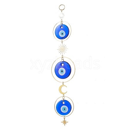Handmade Lampwork Flat Round with Evil Eye Hanging Suncatchers HJEW-JM04405-1
