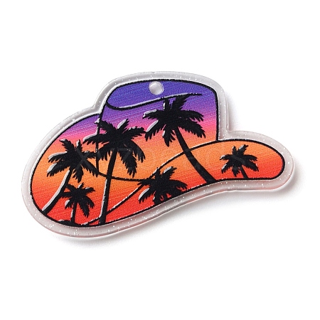 Printed Transparent Hawaii Theme Acrylic Pendants OACR-S045-02C-1