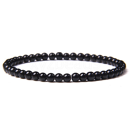 4mm Round Natural Obsidian Beads Bracelet for Men X-KG3069-18-1