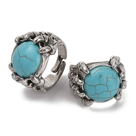 Round Synthetic Turquoise Adjustable Rings RJEW-B107-02AS-1