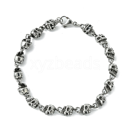 Halloween 304 Stainless Steel Skull Link Chain Bracelets for Women Men BJEW-C063-03AS-1