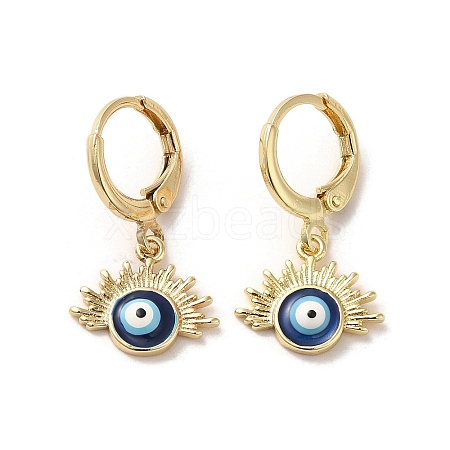 Evil Eye Real 18K Gold Plated Brass Dangle Leverback Earrings EJEW-Q797-25G-1