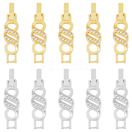 10Pcs 2 Colors Rack Plating Brass Micro Pave Clear Cubic Zirconia Watch Band Clasps ZIRC-DC0001-08-1