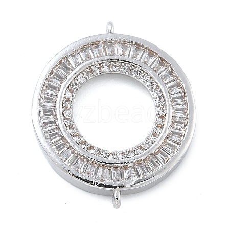 Rack Plating Brass Clear Cubic Zirconia Ring Connector Charms KK-A234-075P-1