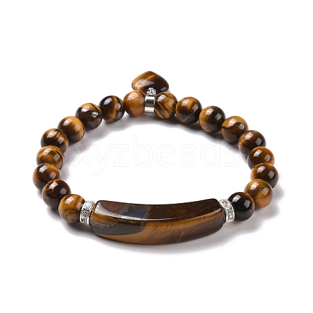 Natural Tiger Eye Beads Charm Bracelets BJEW-K164-B06-1