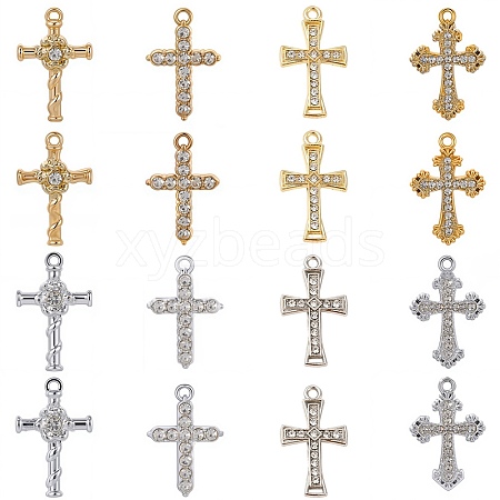 32Pcs 8 Styles Alloy Rhinestone Pendants FIND-SC0016-43-1