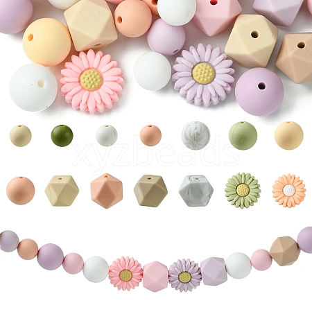 48Pcs 14 Styles Food Grade Eco-Friendly Silicone Focal Beads DIY-YW0008-83E-1