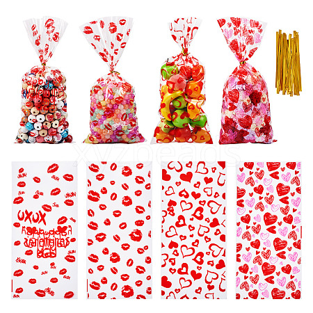 100Pcs 4 Styles Valentine's Day Themed OPP Plastic Bags ABAG-TA0001-41-1
