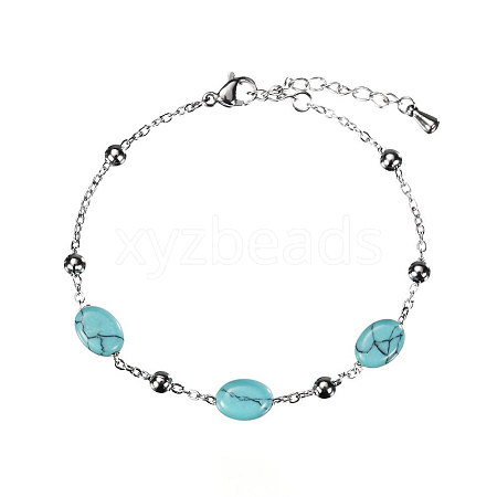 Real 18K Gold Plated Stainless Steel Synthetic Turquoise Handmade Chain Bracelets for Women FW1421-4-1