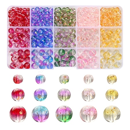 565Pcs 15 Style Transparent Spray Painted Glass Beads Strands GLAA-YW0001-47-1